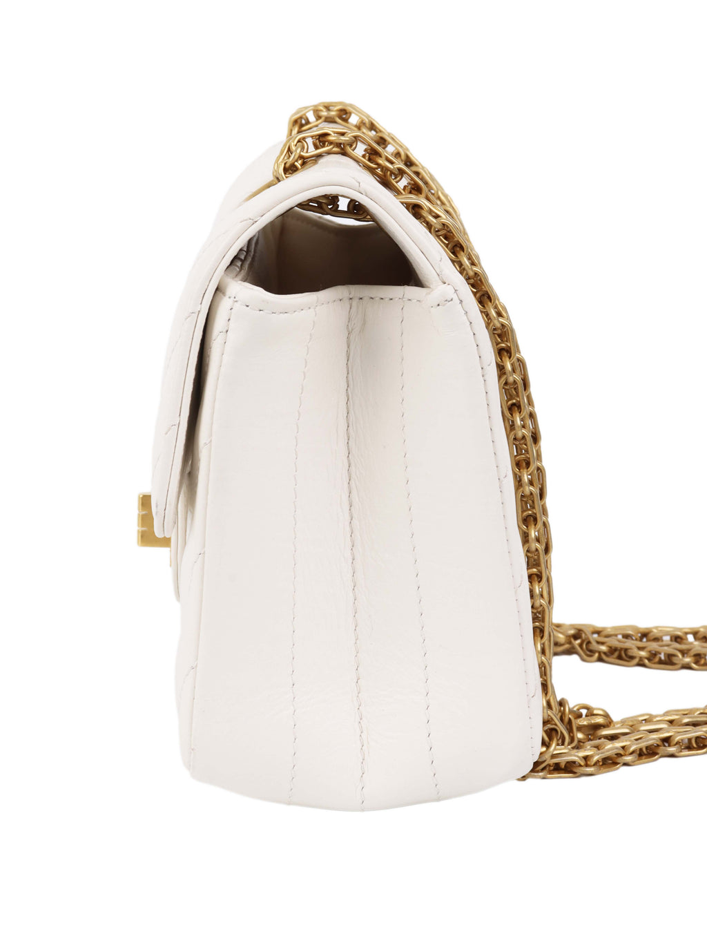 CHNL -  Small White Chevron 2.55 Bag.