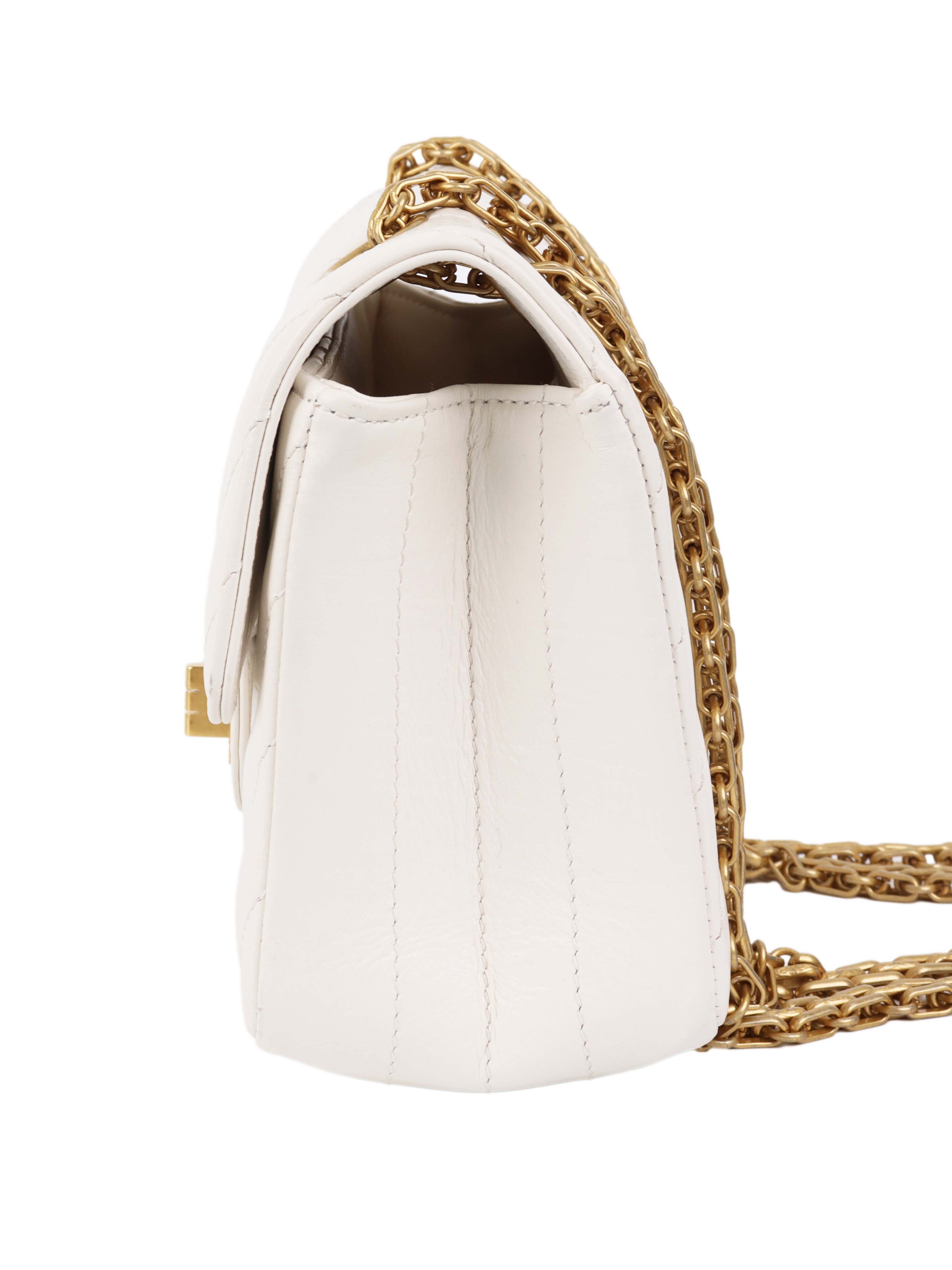 CHNL -  Small White Chevron 2.55 Bag.