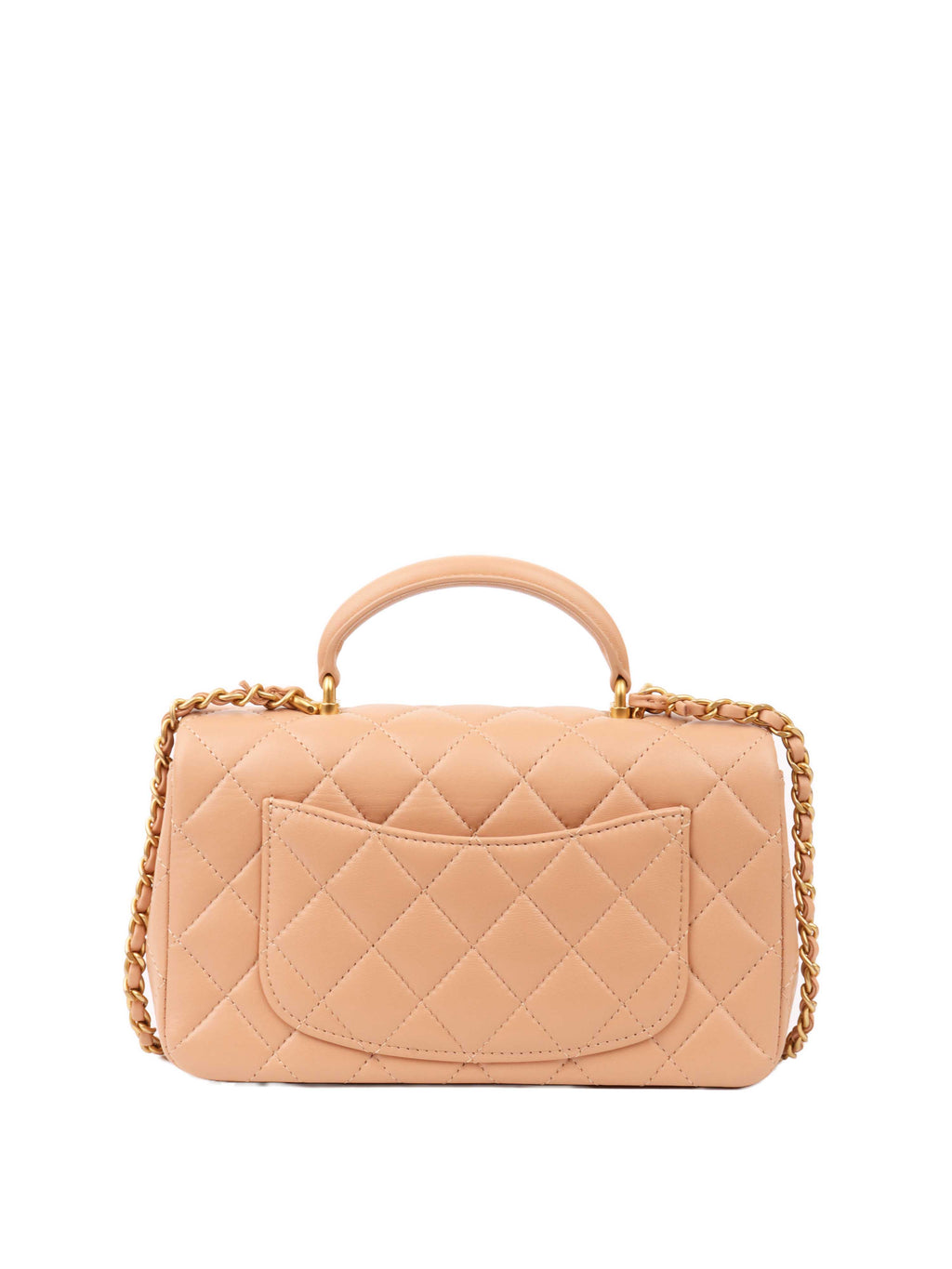 CHNL -  Beige Mini Rectangular Classic Flap with Top Handle.