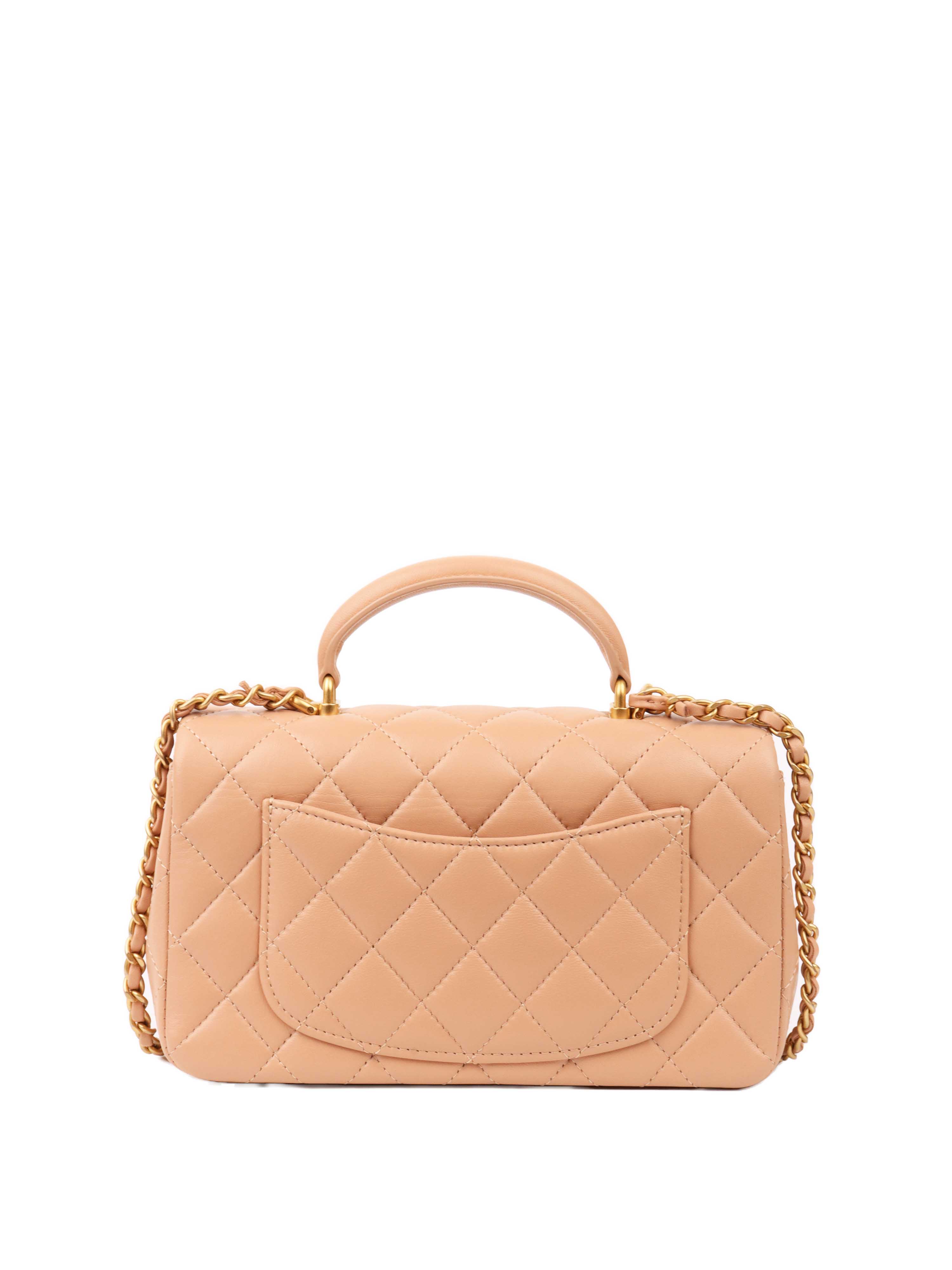 CHNL -  Beige Mini Rectangular Classic Flap with Top Handle.