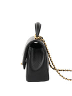 CHNL -  Black Rectangular Mini Classic Flap with Handle.