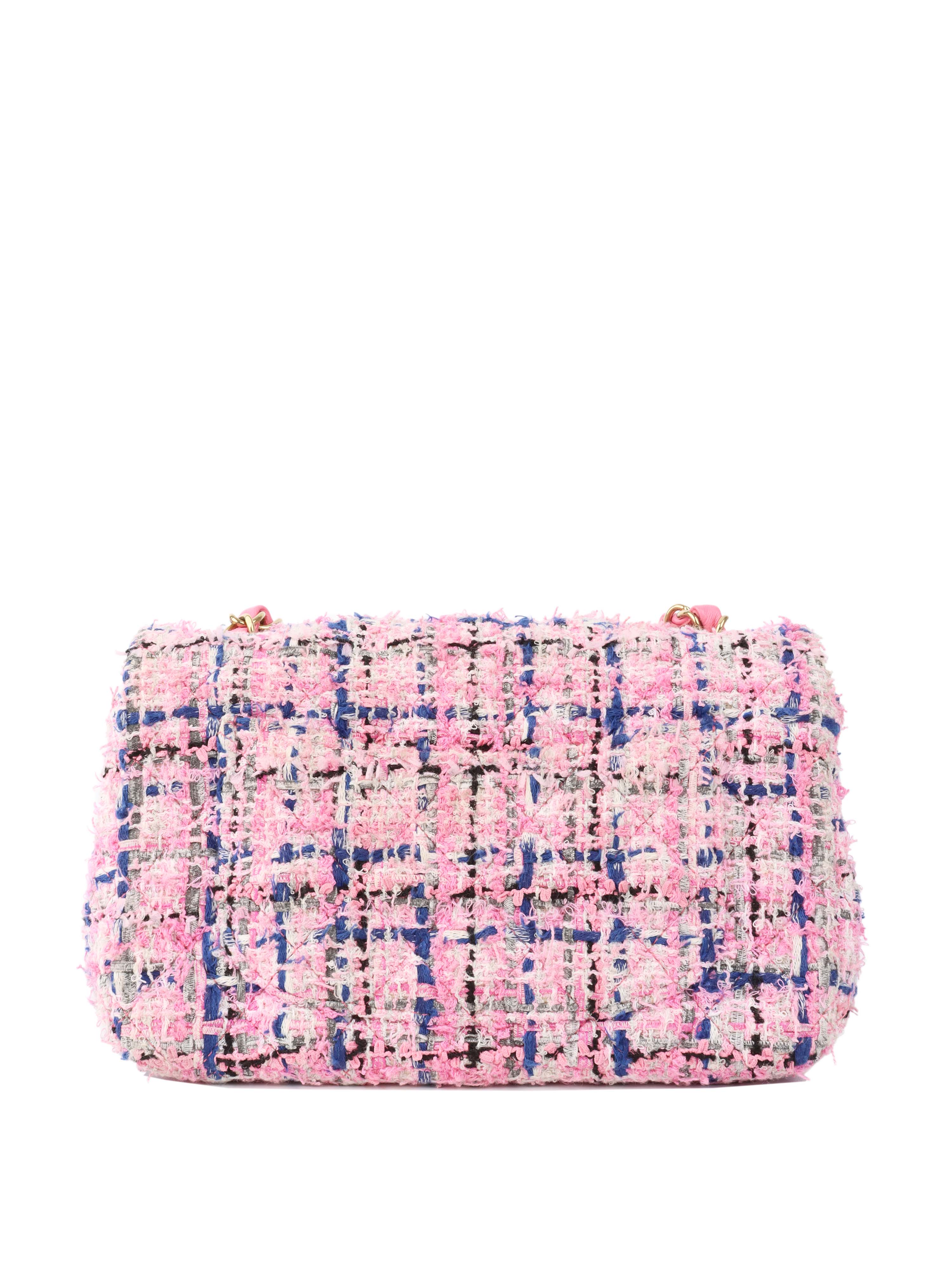 CHNL -  Pink & Blue Tweed Mini Rectangular Classic Flap.