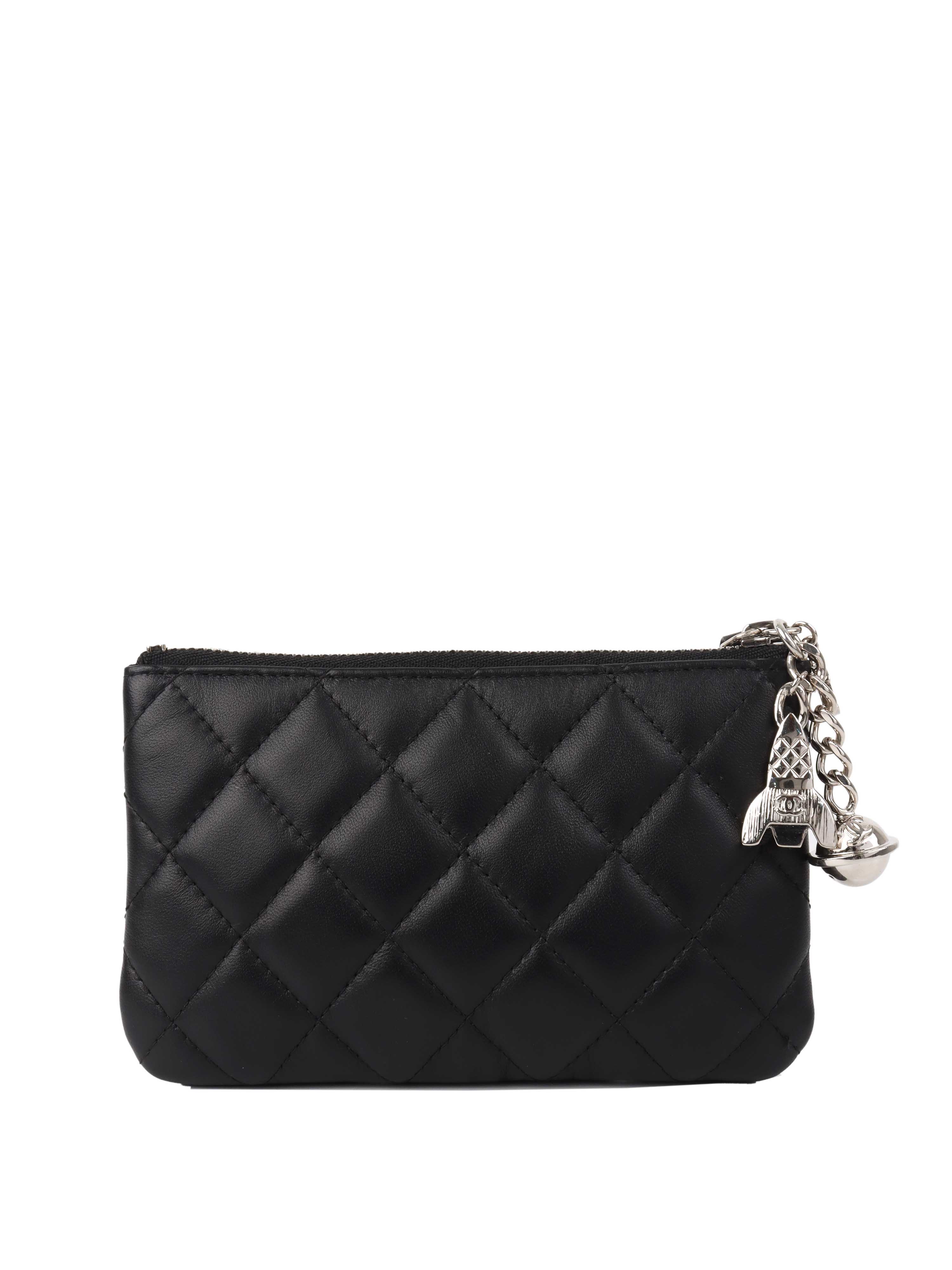 CHNL -  Black Lambskin Zip Pouch.