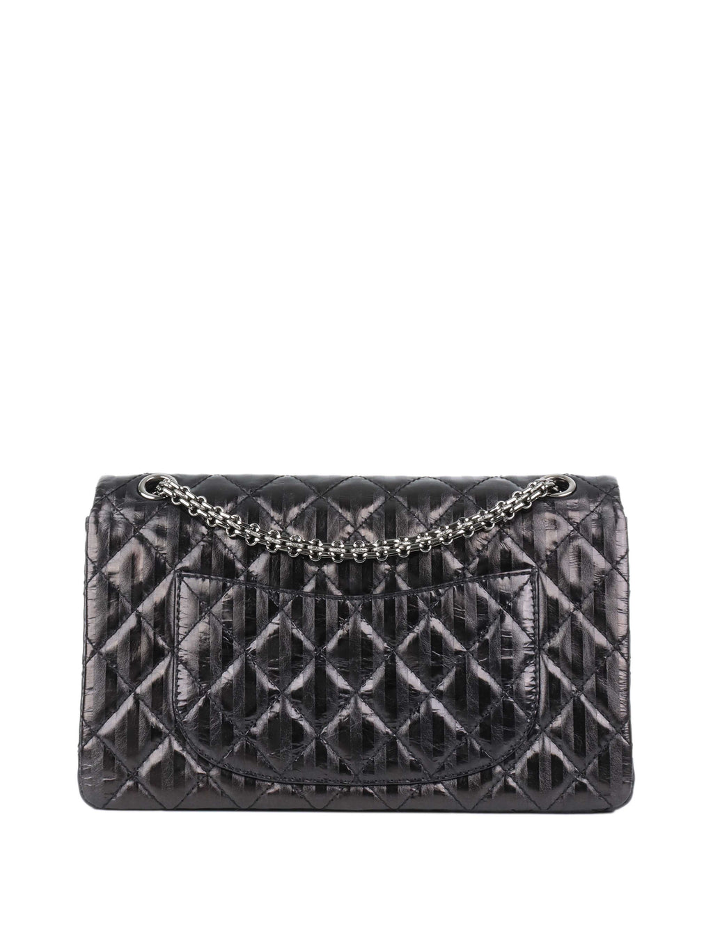 CHNL -  Black Limited Edition Striped Medium 2.55 Bag.
