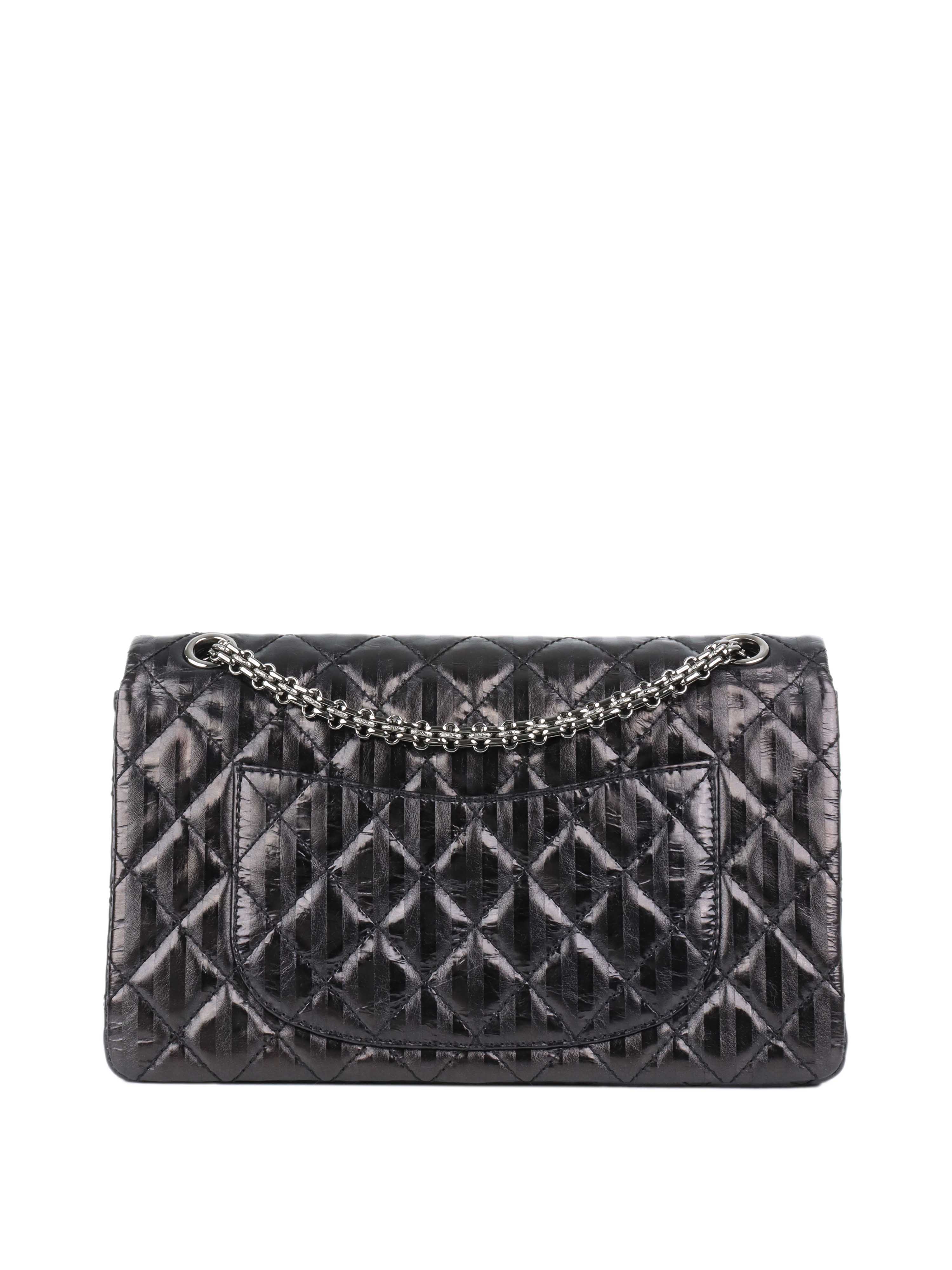CHNL -  Black Limited Edition Striped Medium 2.55 Bag.