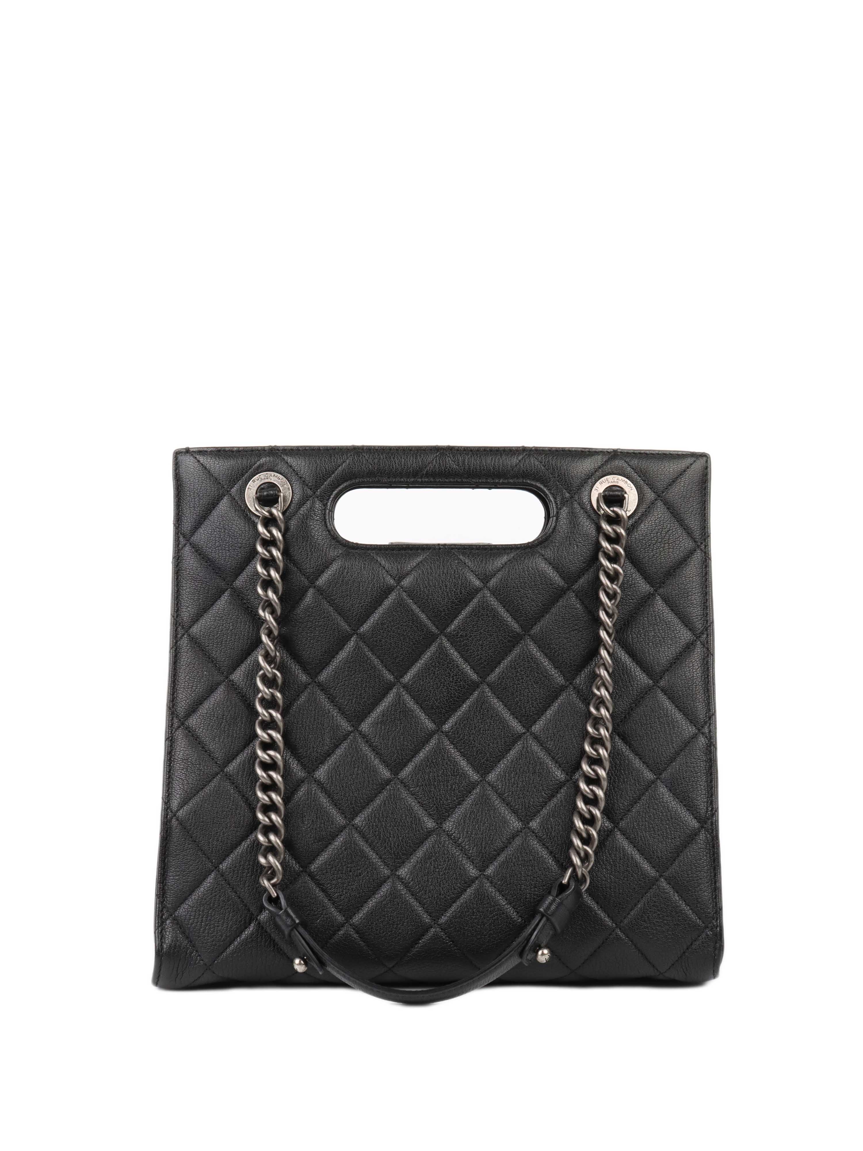 CHNL -  Black Caviar Quilted Leather Shopping Tote.