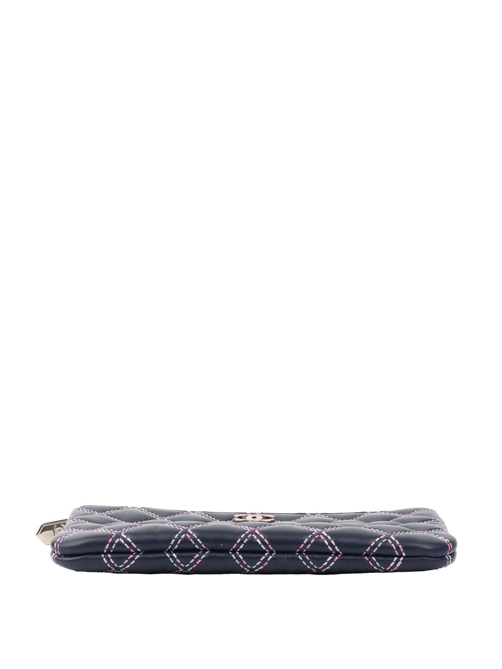 CHNL -  Navy Lambskin Zip Pouch.