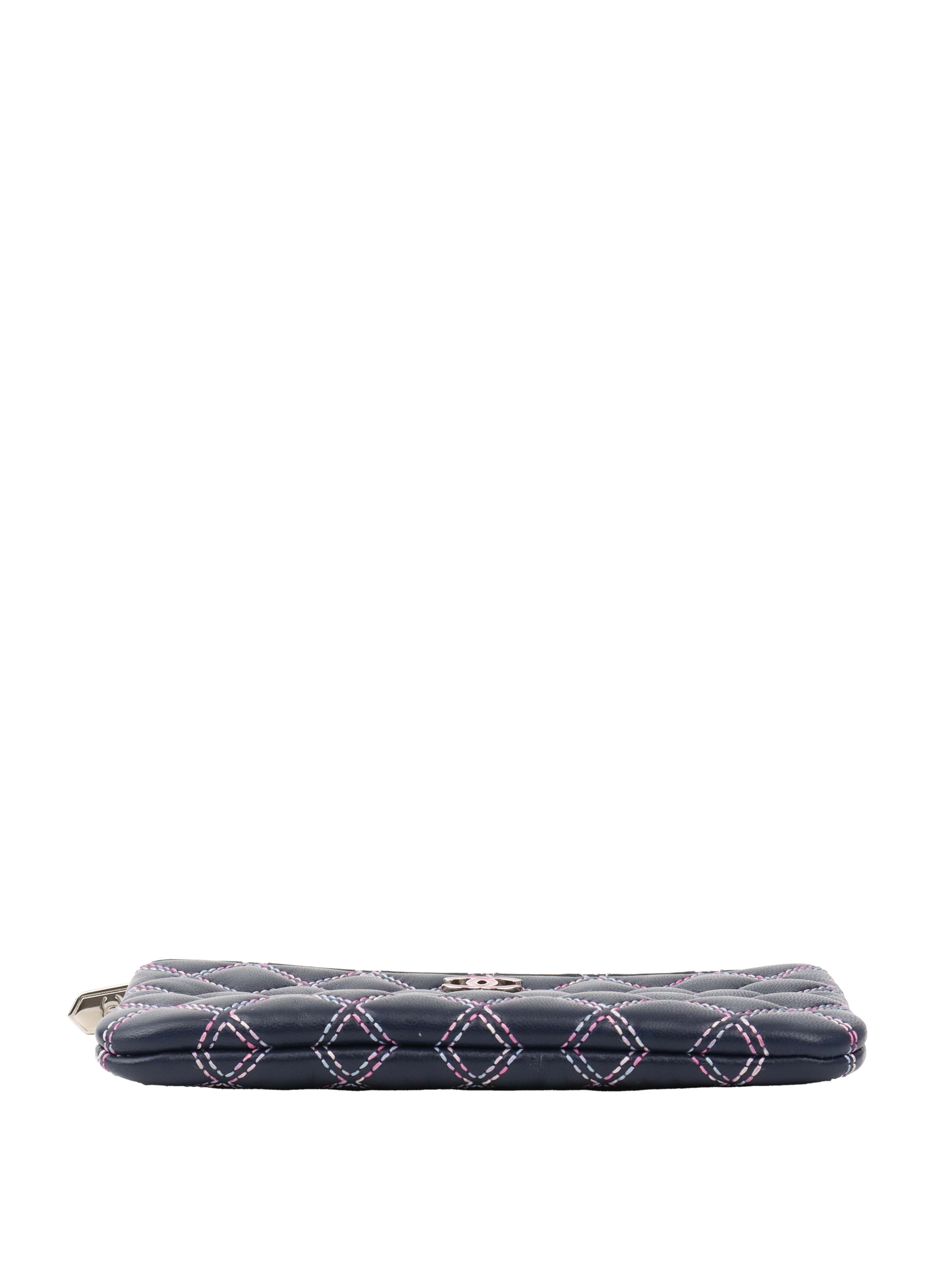 CHNL -  Navy Lambskin Zip Pouch.
