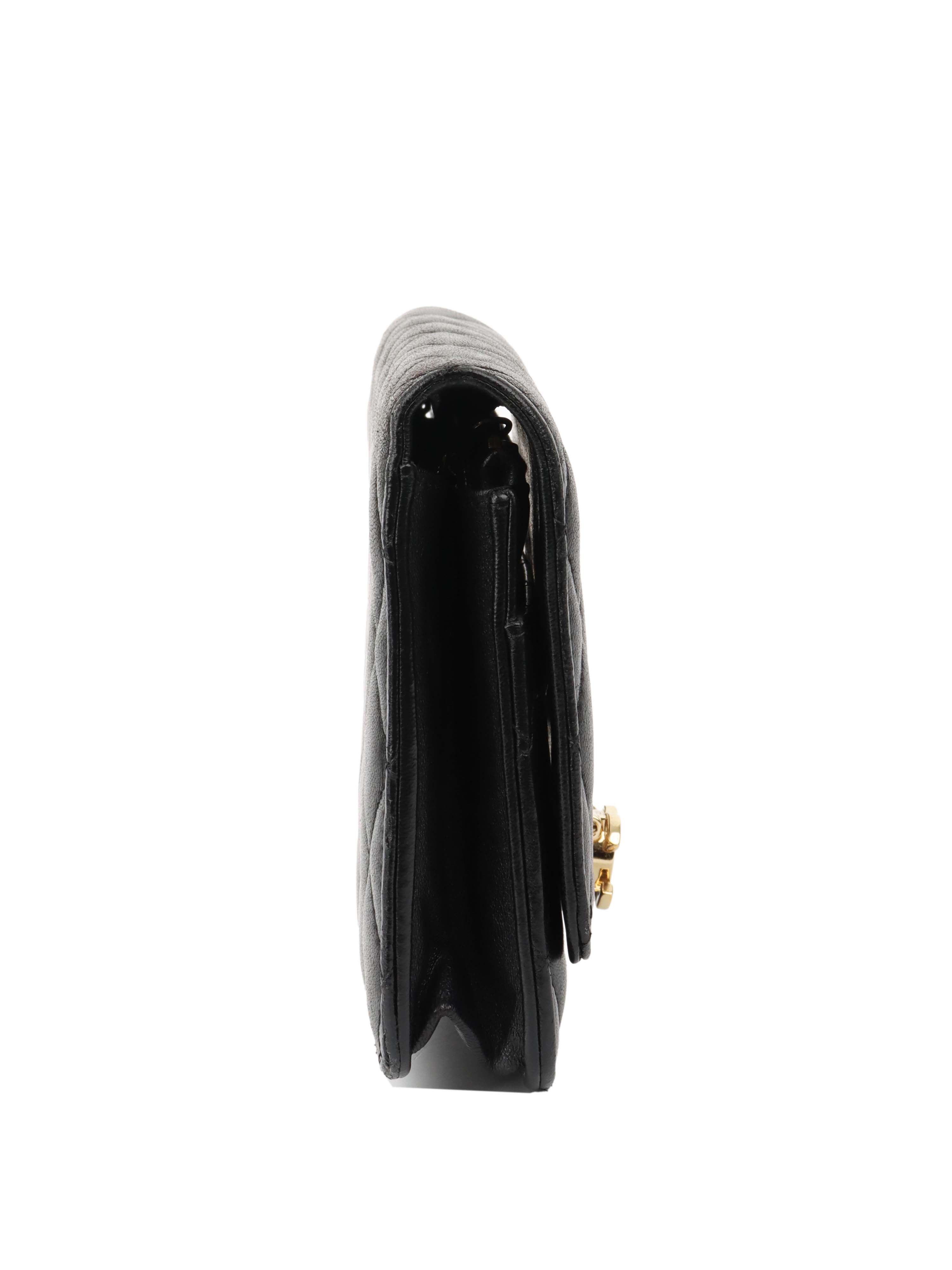 CHNL -  Black Buckled Lambskin Wallet on Chain.