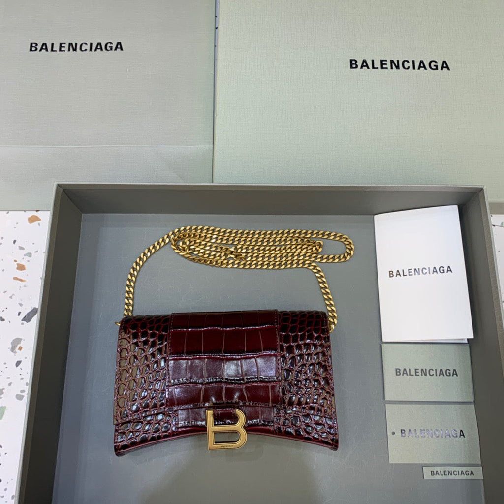 BLN-Ciaga Hourglass Wallet On Chain in Dark Red, For Women,  Bags 7.6in/19LO