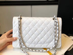 CHL -  Classic Medium Flapbag SilLusso Official - Hardware White 10in/25.5LO