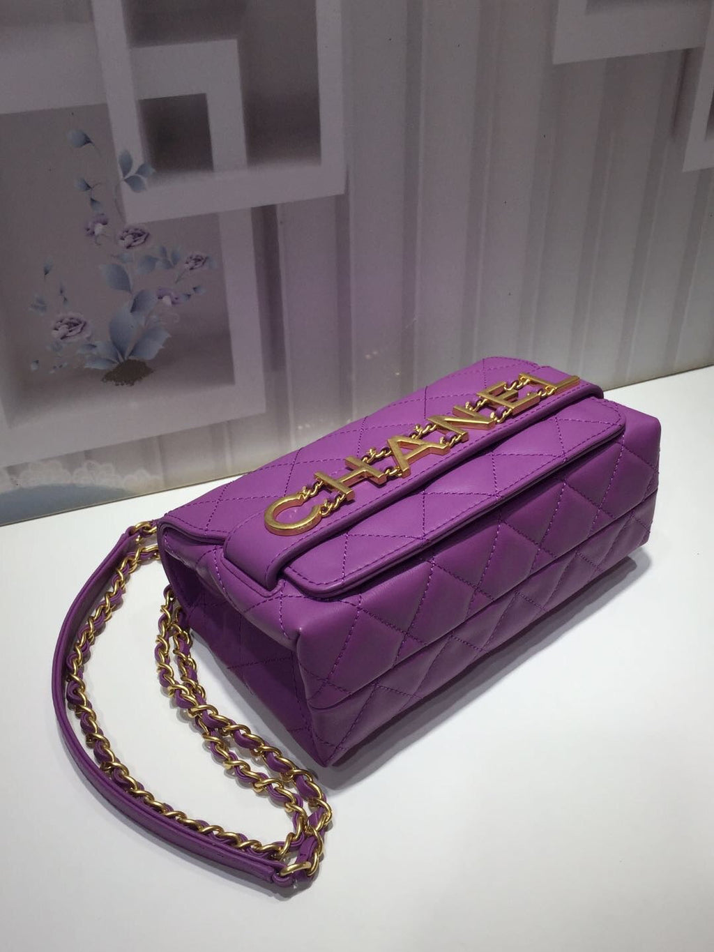 CHL - Front Logo Small Flap Bag Gold Hardware Purple For Women Handbags, Shoulder Bags 8.2in/21LO AS1490