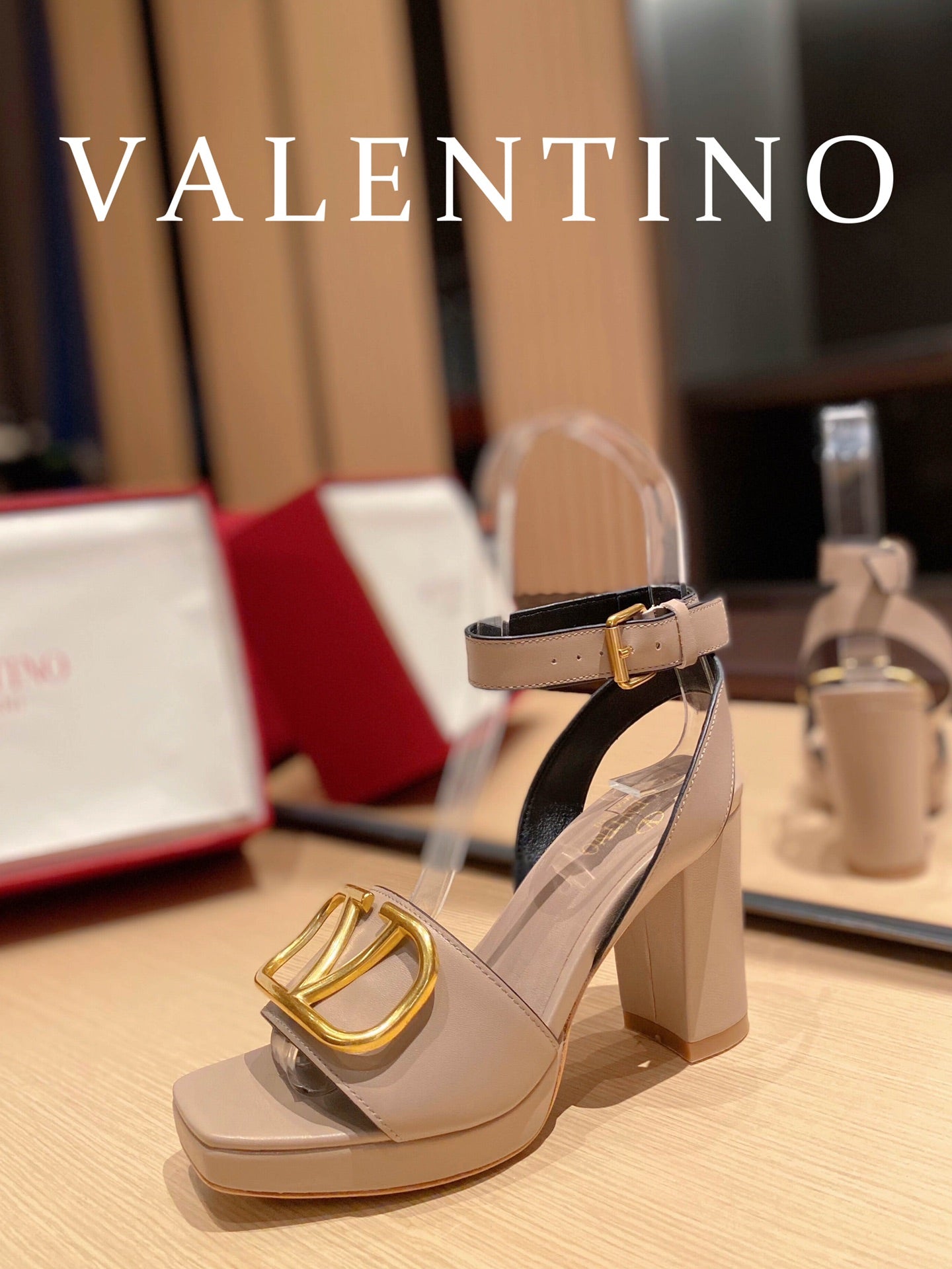 VAL -  Garavani Strap Heeled Sandals With V Logo Signature Embellishment Beige For Women