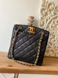 CHL -  Black Large Quilted Caviar Tote Bag For Women 28LO/11in