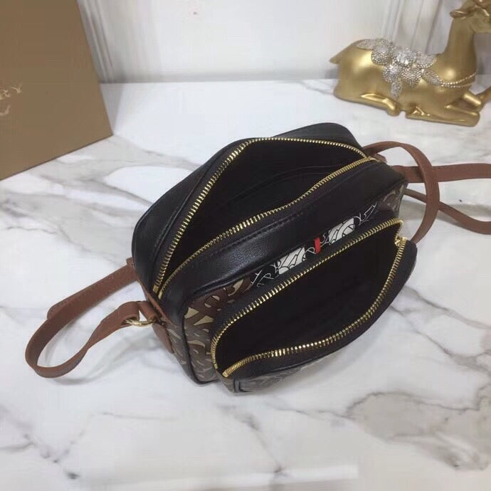 B-Berry - BB  Monogram Stripe E-Canvas Camera Bag Bridle Brown For Women, Bags 19.5LO/7.7LO