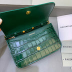 BLN-Ciaga Croc Embossed Patent B Bag With Chain In Green, For Women,  Bags 7.9in/20LO