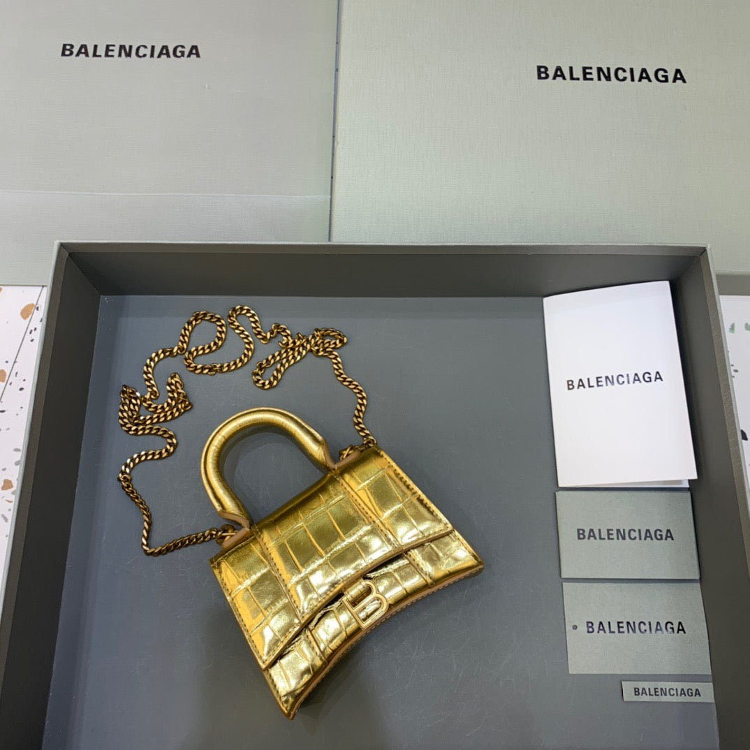 BLN-Ciaga Hourglass Mini Handbag With Chain In Gold, For Women,  Bags 4.7in/12LO 6646761S49M8005
