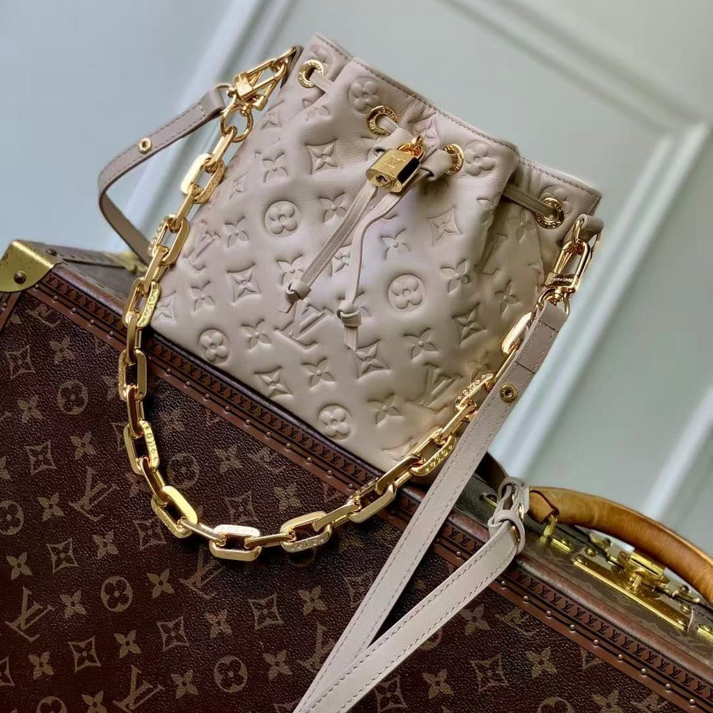 LV Coussin Bucket Bag Beige/Gray Galet Sheepskin