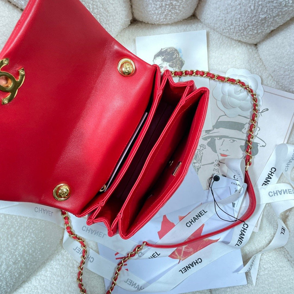 CHL -  Flap Bag Gold Hardware Red For Women Handbags, Shoulder Bags 7.9in/20LO AS3366
