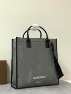 B-Berry - BB  Horseferry Print Cotton Canvas Tote Black/Grey For Women, Women’s Bags, Shoulder And Crossbody Bags 14in/ 35.5LO BUR 80508141
