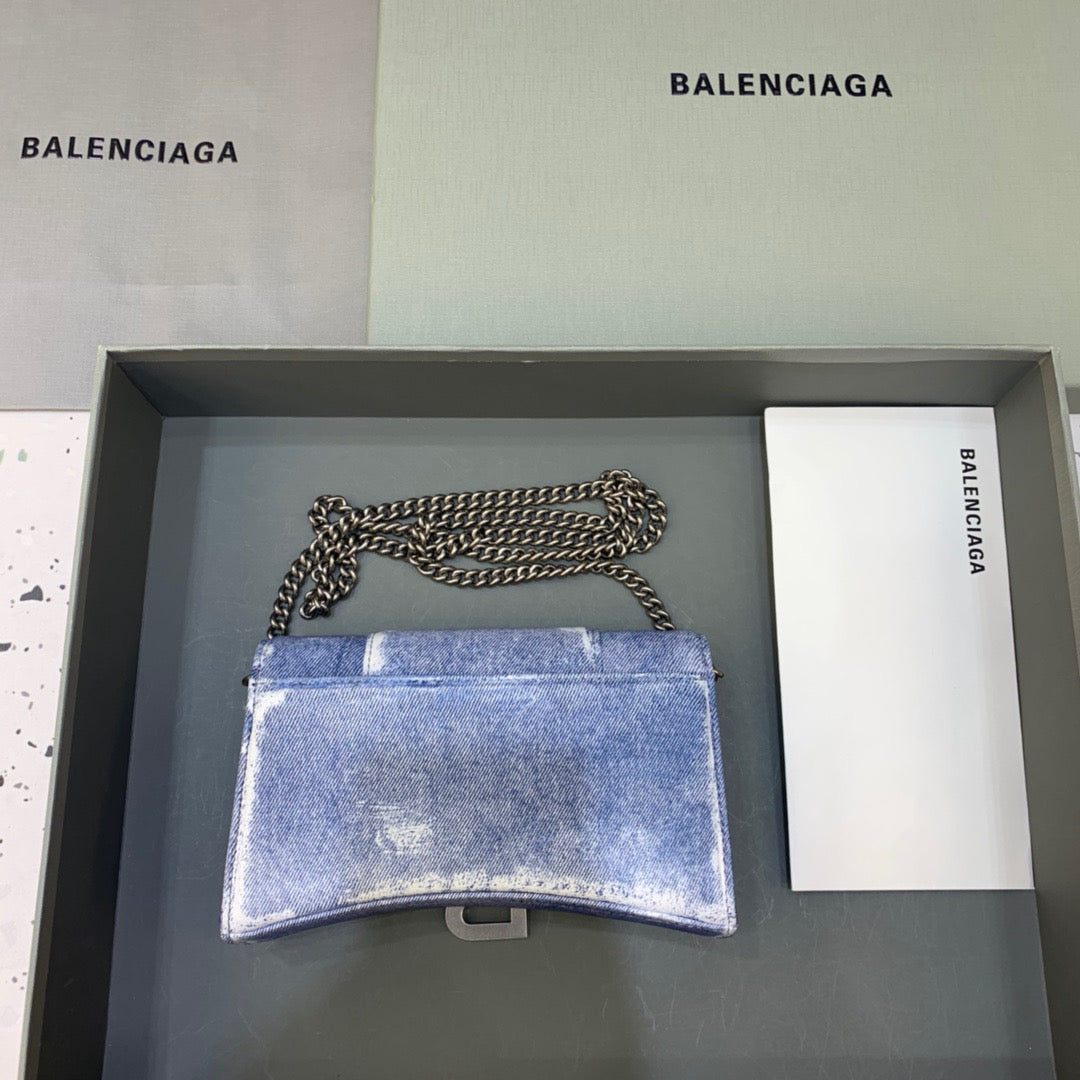 BLN-Ciaga Downtown Small Shoulder Bag With Chain Blue Washed, For Women,  Bags 11.8in/30LO
