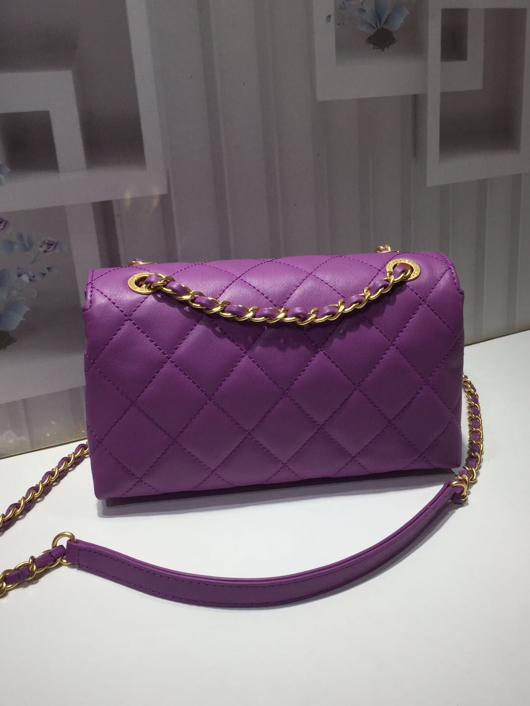 CHL - Front Logo Small Flap Bag Gold Hardware Purple For Women Handbags, Shoulder Bags 8.2in/21LO AS1490