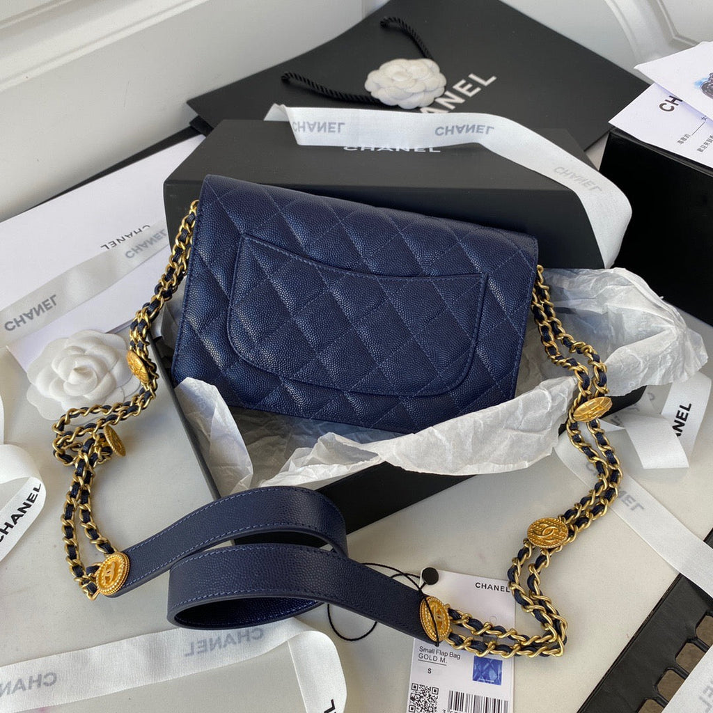 CHL - Small Flap Bag Gold Hardware Navy Blue For Women Handbags, Shoulder Bags 7.5in/19LO AP2840