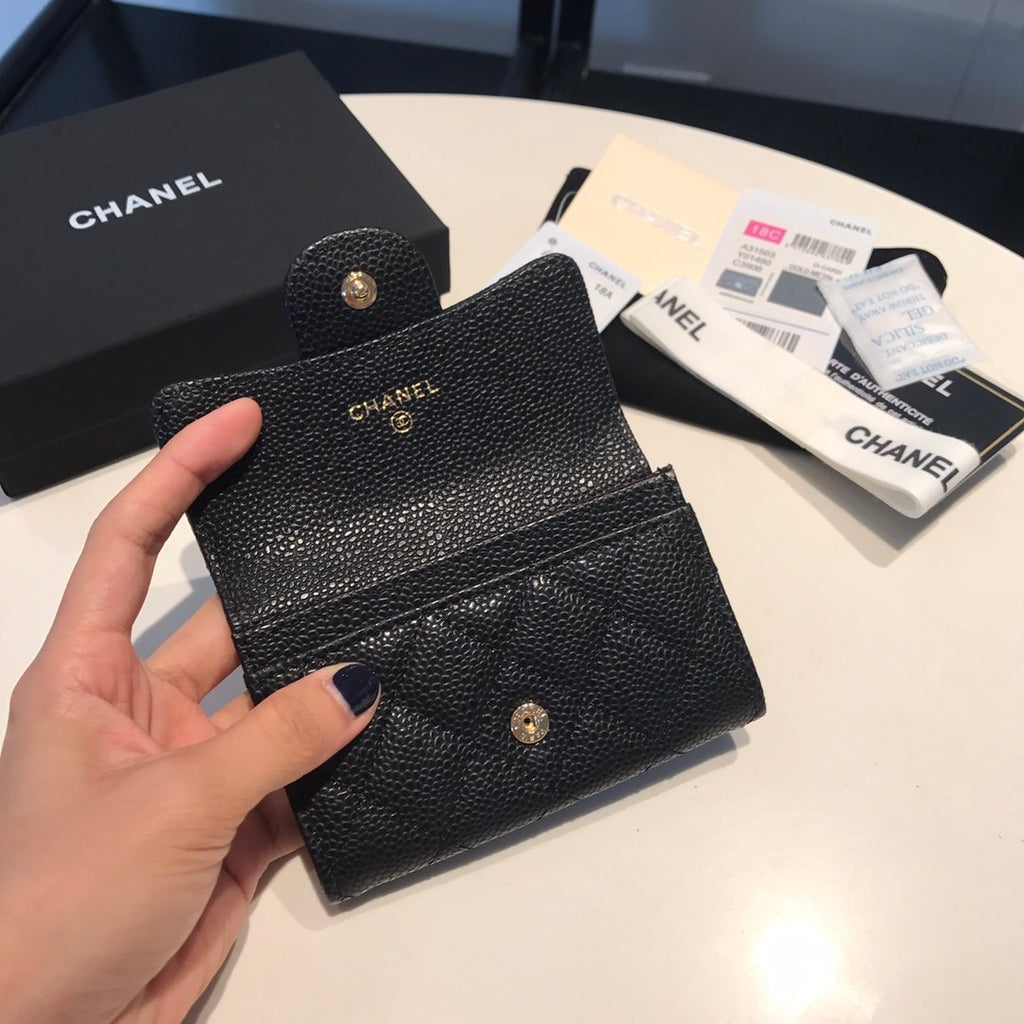 CHL -  Classic Card Holder Gold Toned Hardware Black For Women Wallet 4.5in/11.5LO