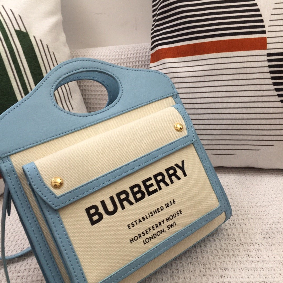 B-Berry - BB  Mini Two-tone Canvas And Pocket Bag Blue For Women, Bags 10.4in/26.5LO 80434931