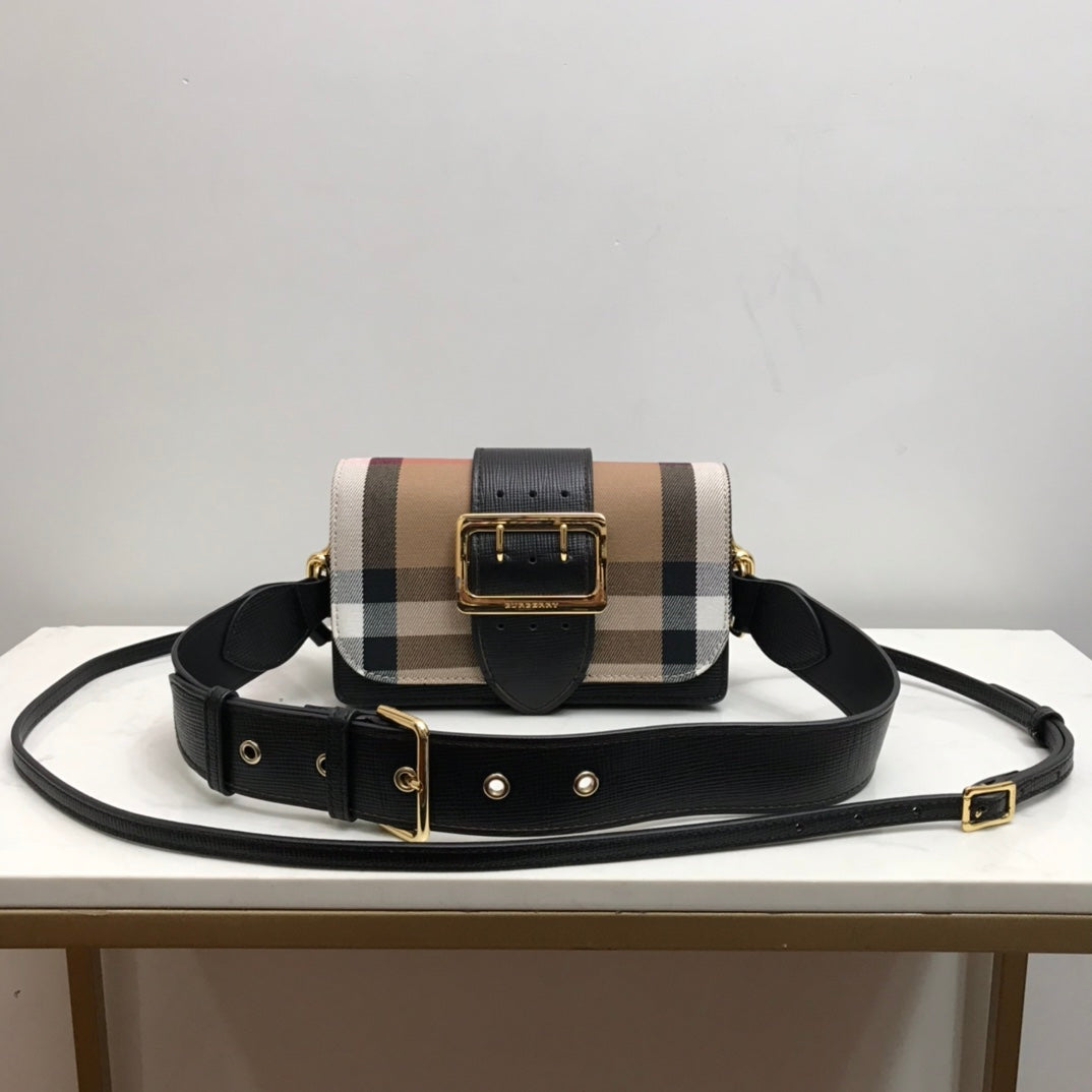 B-Berry - BB  Small Bridle House Check And Buckle Crossbody Black For Women, Bags 7.8in/20LO