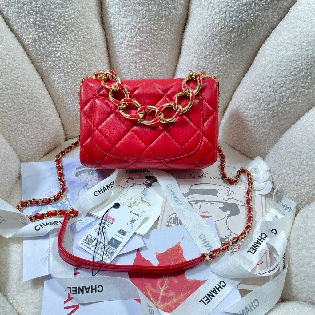 CHL -  Flap Bag Gold Hardware Red For Women Handbags, Shoulder Bags 7.9in/20LO AS3366