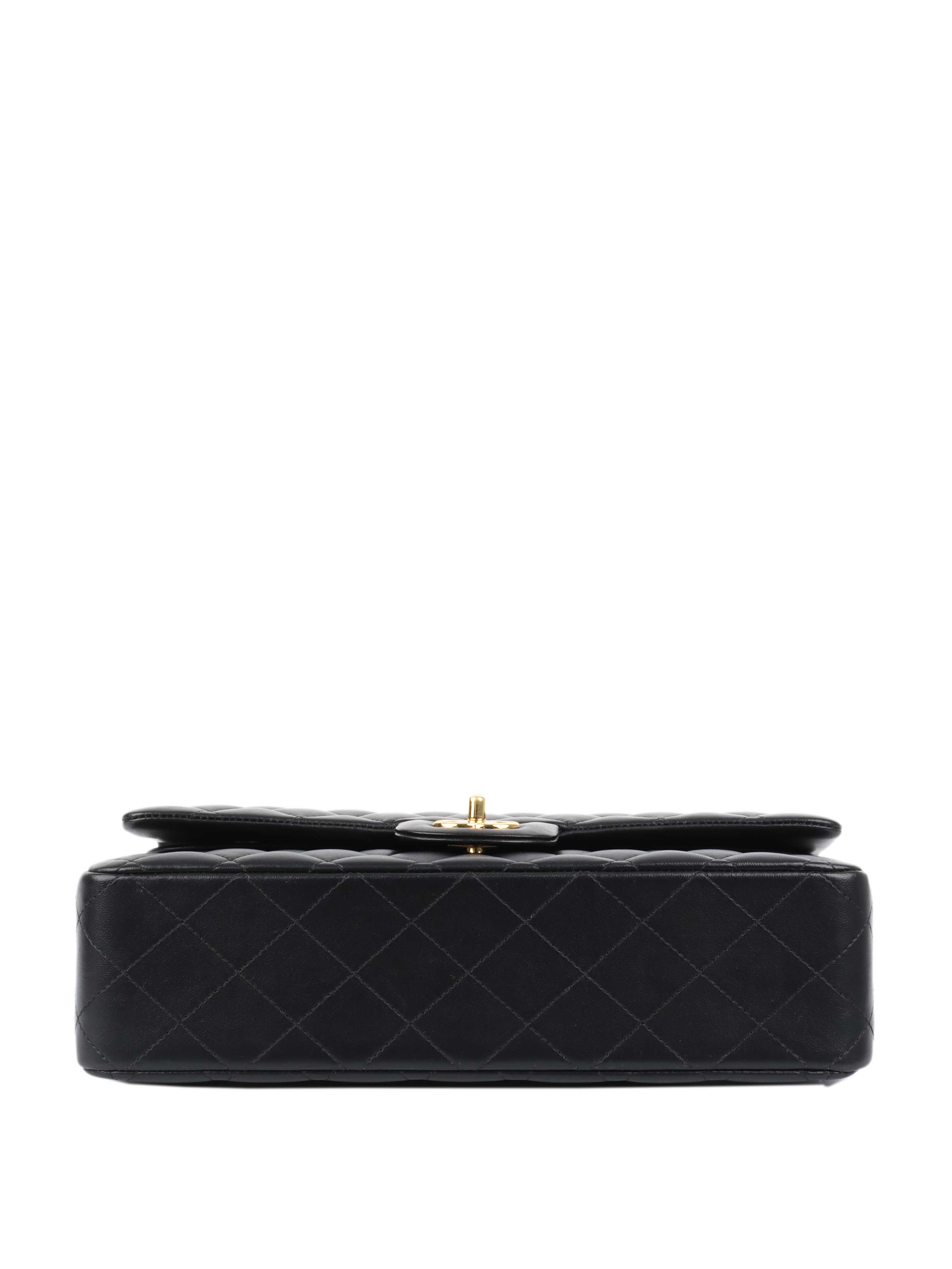 CHNL -  Black Lambskin Medium Classic Flap Bag GHW.