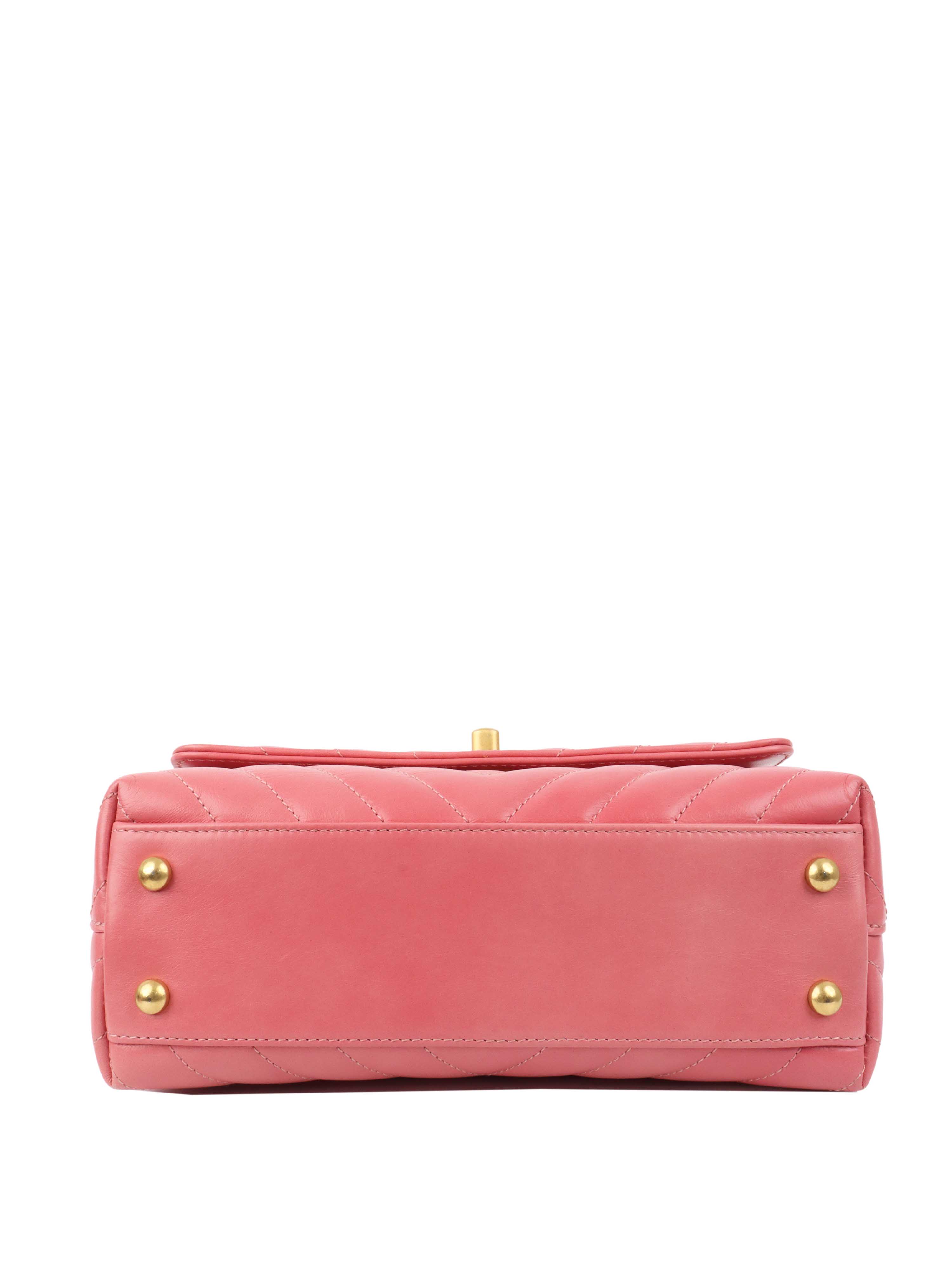 CHNL -  Small Pink Chevron Coco Handle Bag.