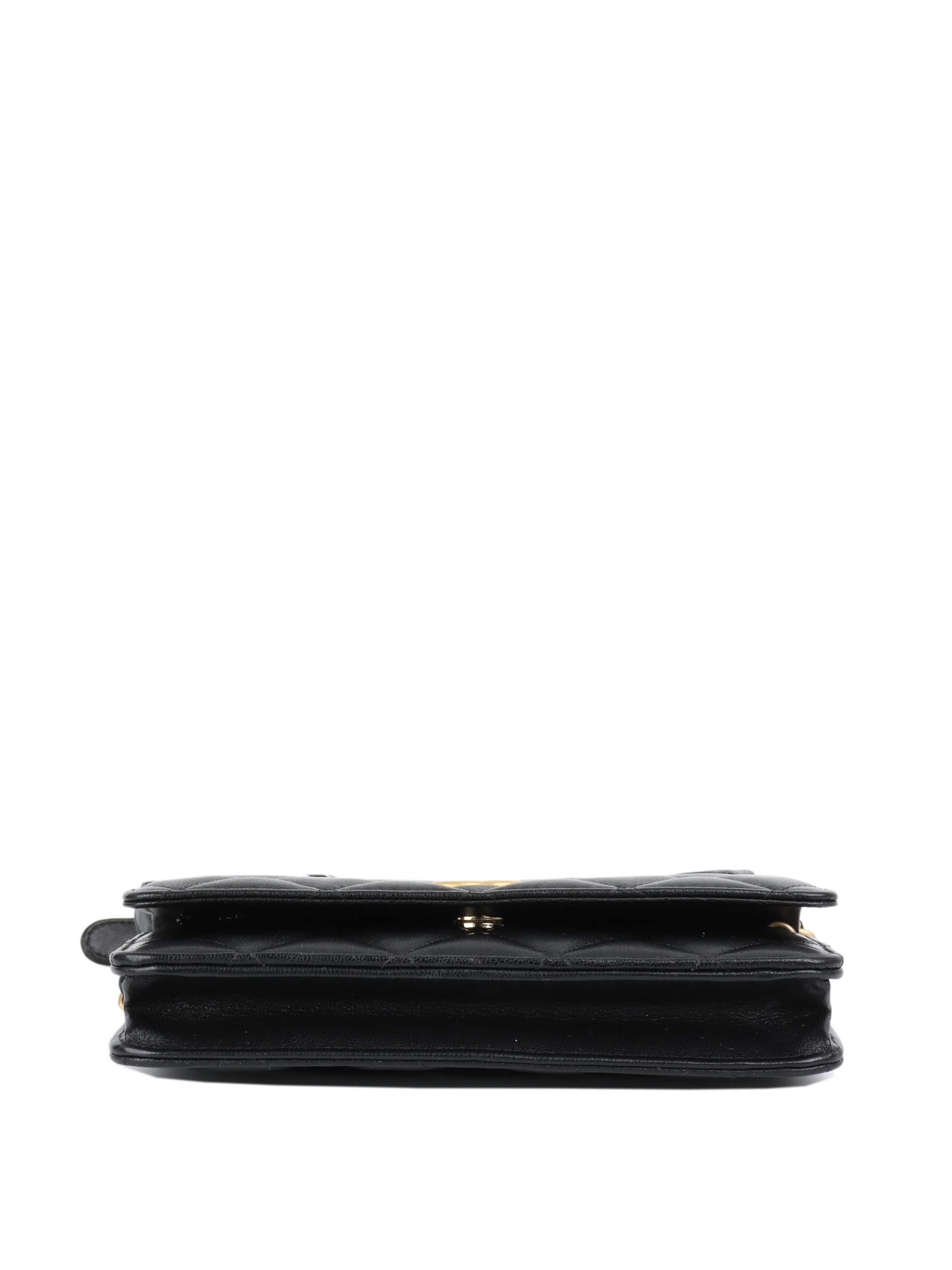 CHNL -  Black Lambskin Punk Wallet on Chain GHW.