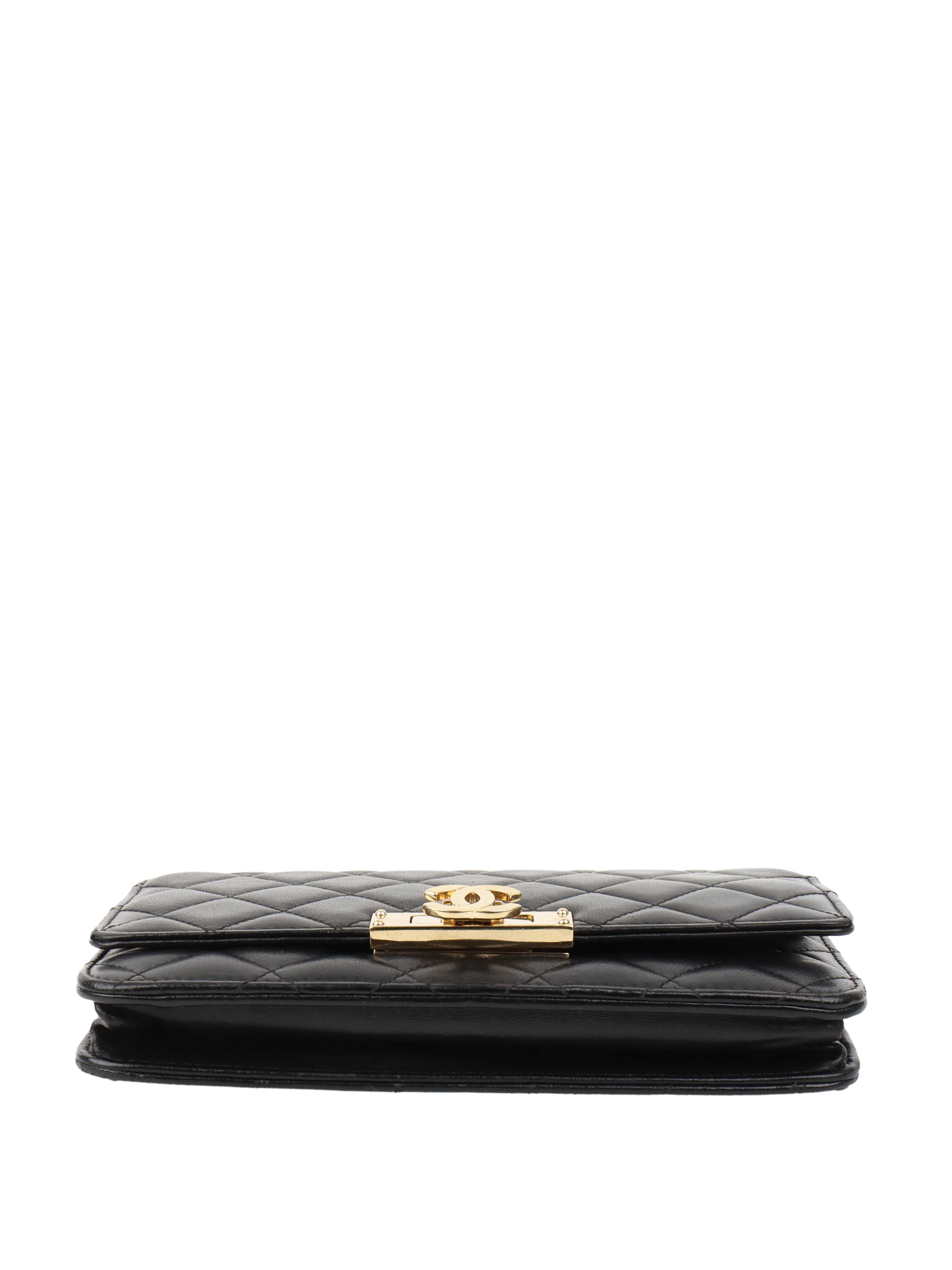 CHNL -  Black Buckled Lambskin Wallet on Chain.