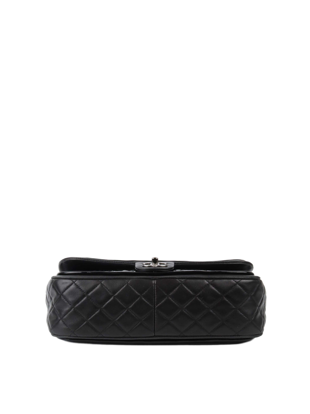 CHNL -  Black Patent Quilted Flap Bag SHW.