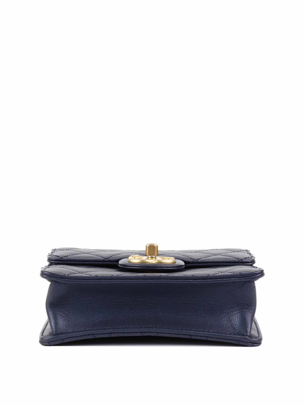 CHNL -  Navy Iridescent Flap Bag with Pearls.