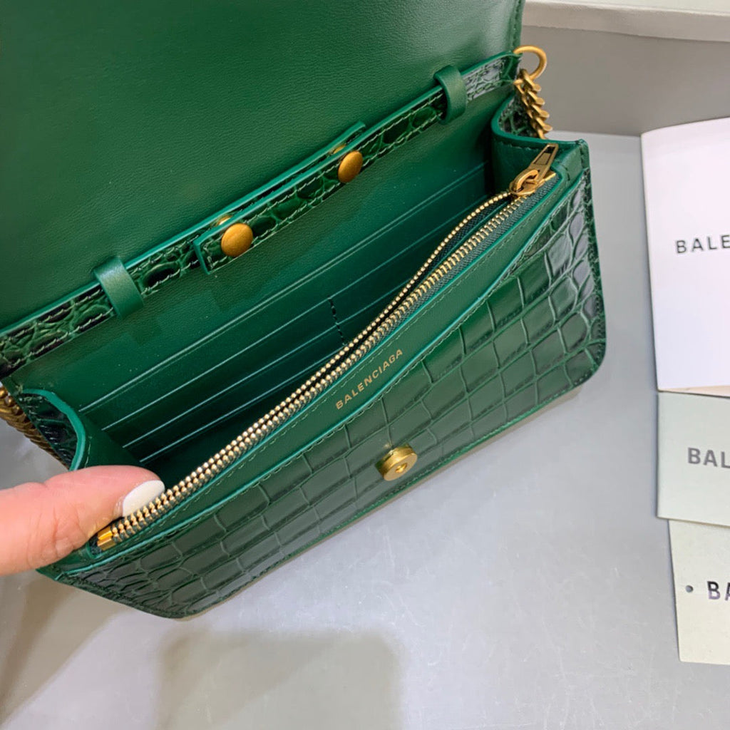 BLN-Ciaga Croc Embossed Patent B Bag With Chain In Green, For Women,  Bags 7.9in/20LO