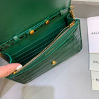 BLN-Ciaga Croc Embossed Patent B Bag With Chain In Green, For Women,  Bags 7.9in/20LO
