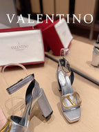 VAL -  Garavani Strap Heeled Sandals With V Logo Signature Embellishment SilLusso Official - For Women