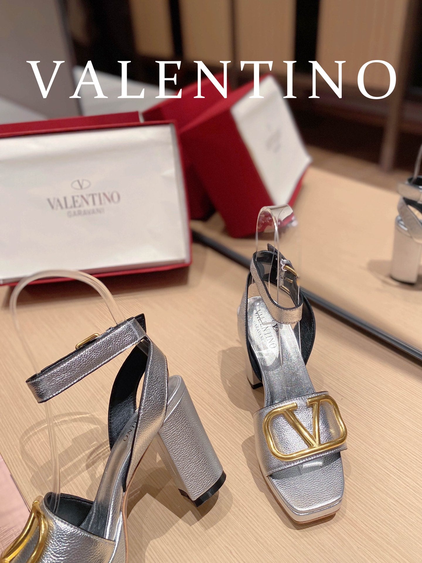 VAL -  Garavani Strap Heeled Sandals With V Logo Signature Embellishment SilLusso Official - For Women
