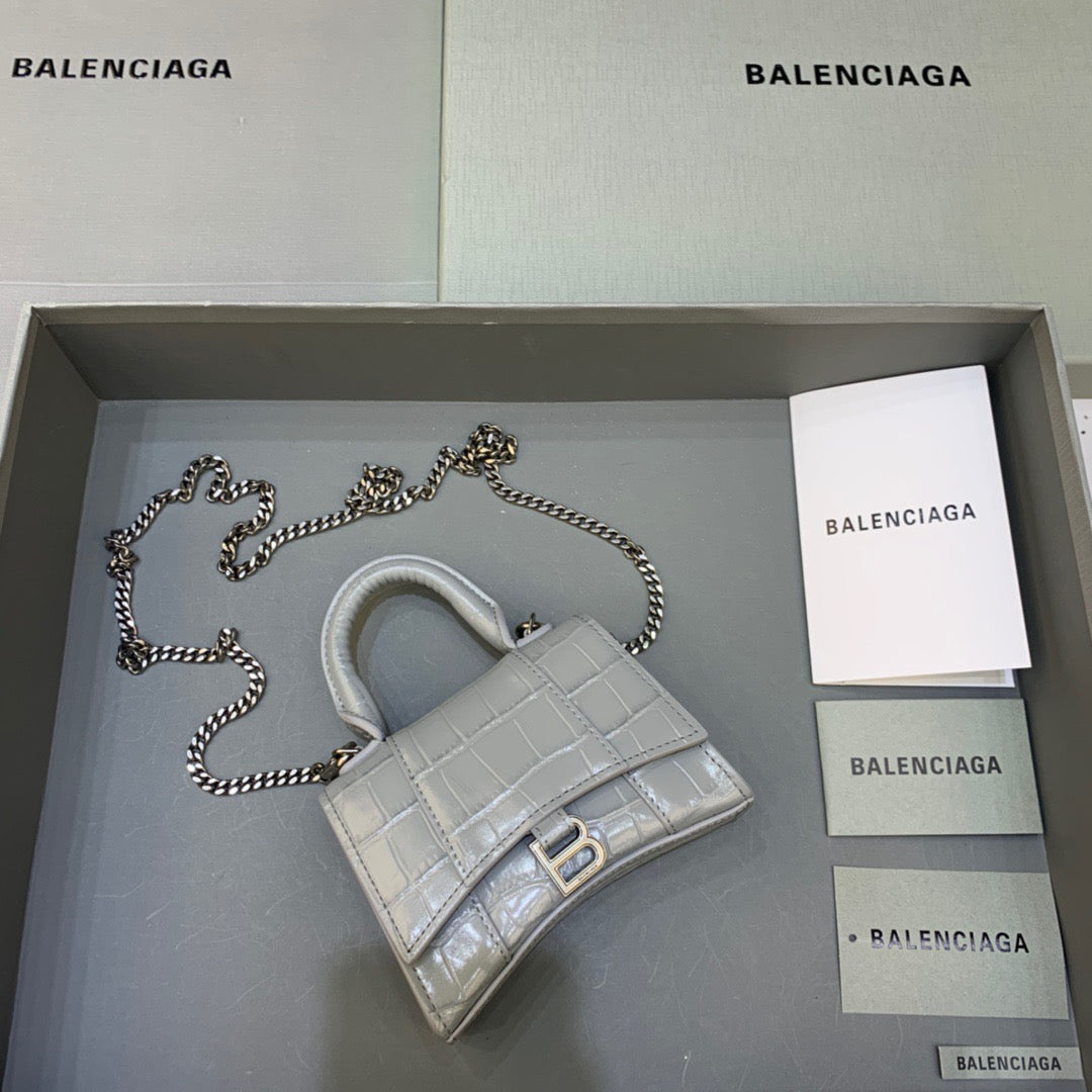 BLN-Ciaga Hourglass Mini Handbag With Chain In Grey, For Women,  Bags 4.7in/12LO