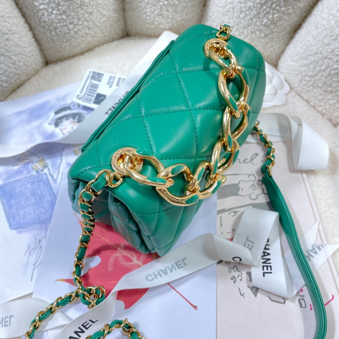 CHL - Mini Flap Bag Gold Hardware Green For Women Handbags, Shoulder Bags 6.7in/17LO AS3365
