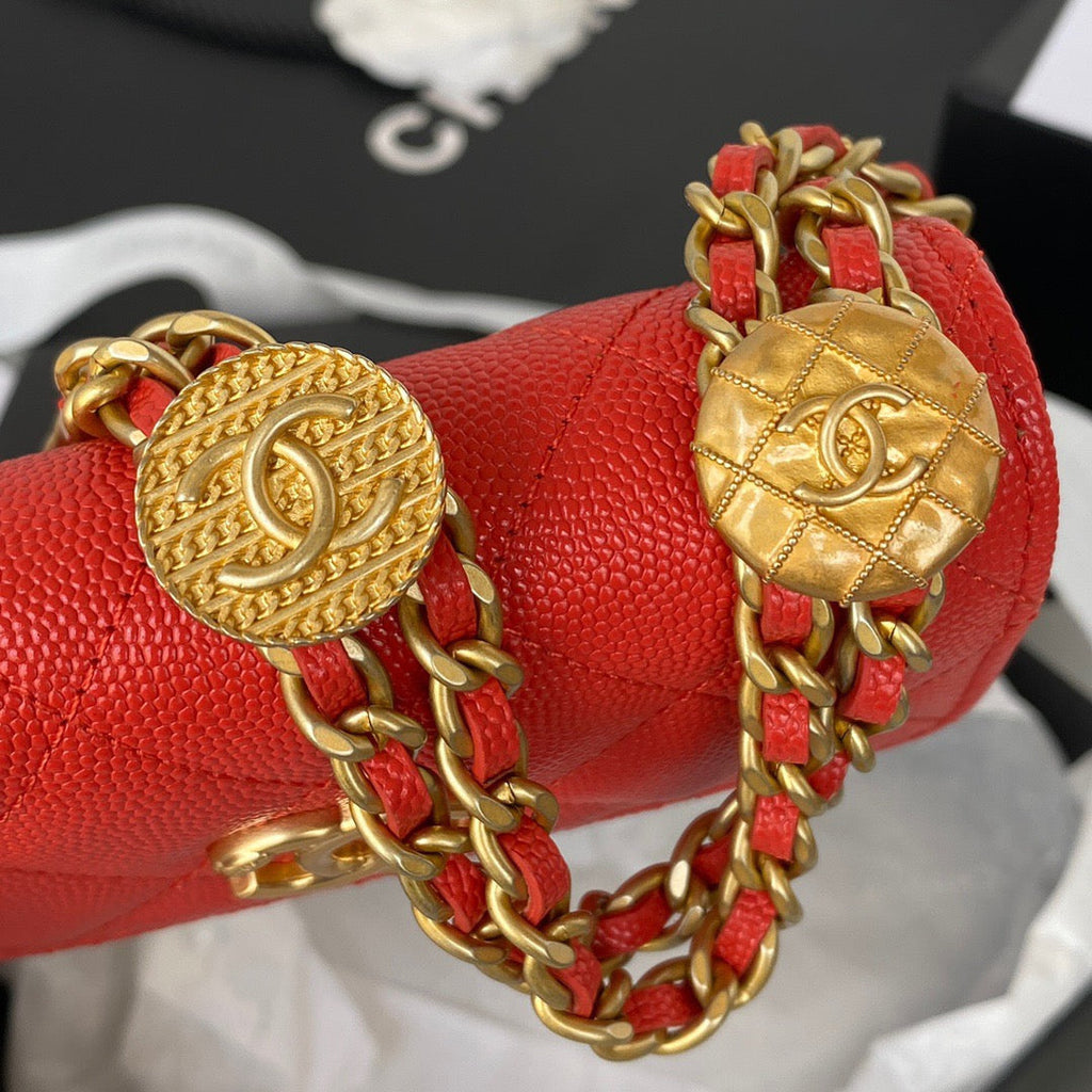 CHL -  Clutch With Chain Gold Hardware Grained Shinny Red For Women Handbags, Shoulder Bags 4.7in/12LO AP2857