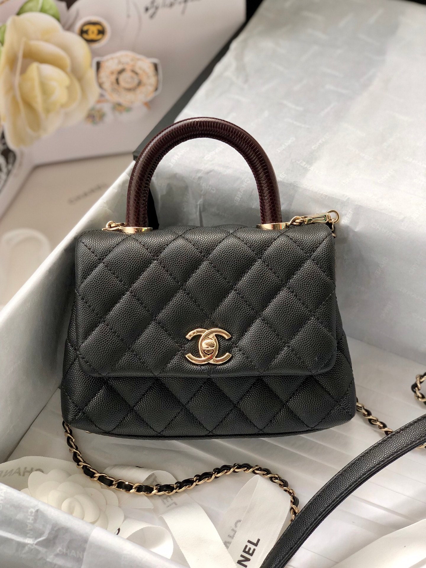 CHL -  Classic Mini Flapbag Top Handle Black For Women 7.5in/19LO