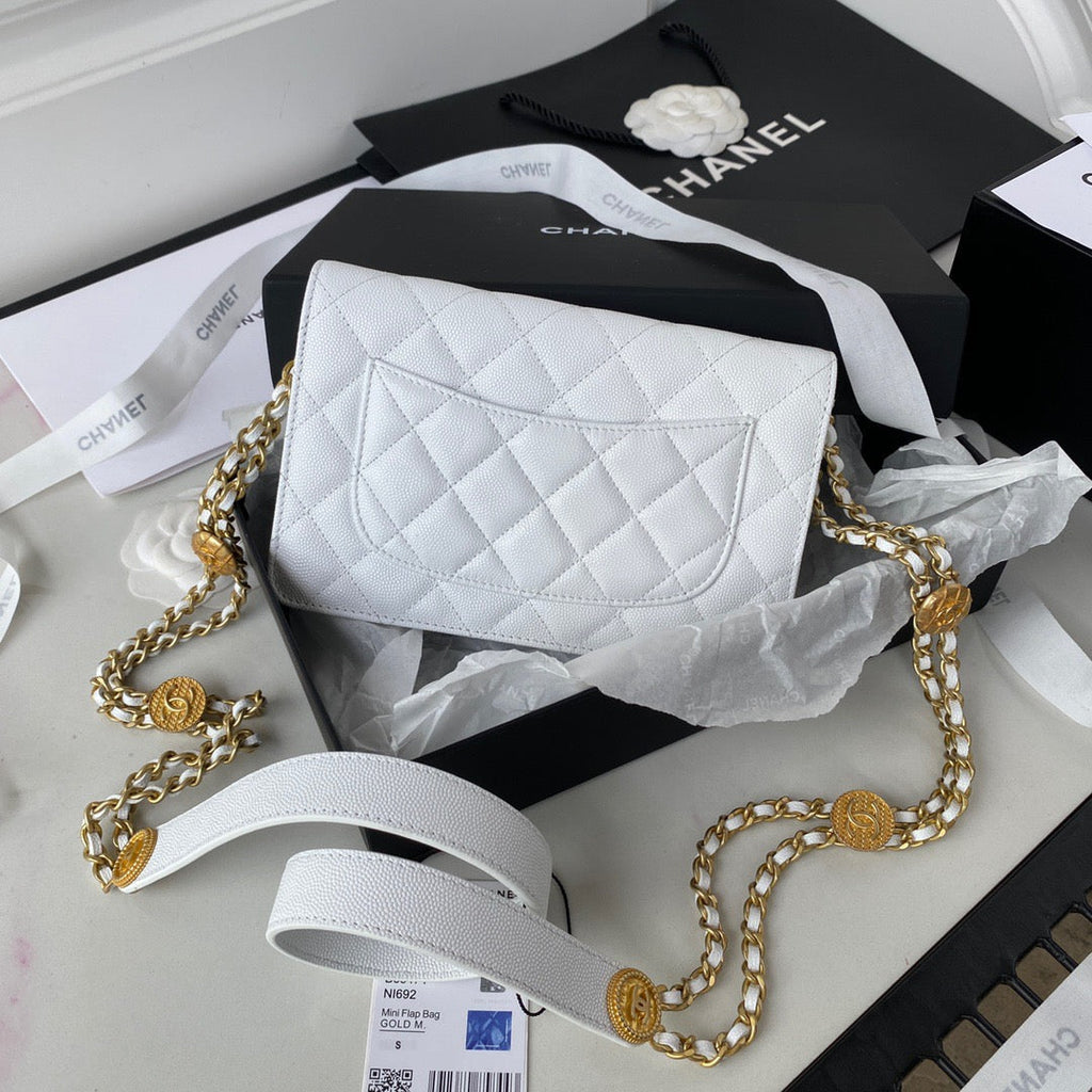CHL - Small Flap Bag Gold Hardware White For Women Handbags, Shoulder Bags 7.5in/19LO AP2840