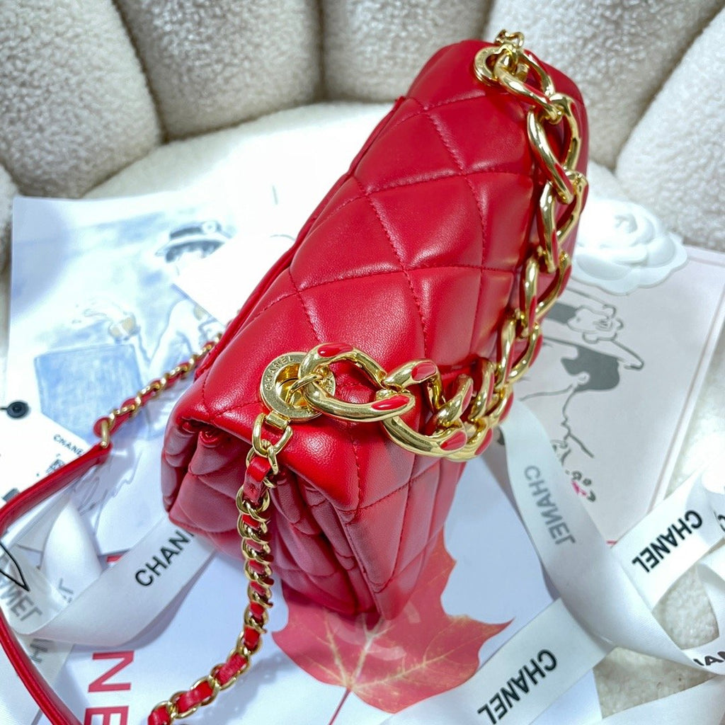 CHL -  Flap Bag Gold Hardware Red For Women Handbags, Shoulder Bags 7.9in/20LO AS3366