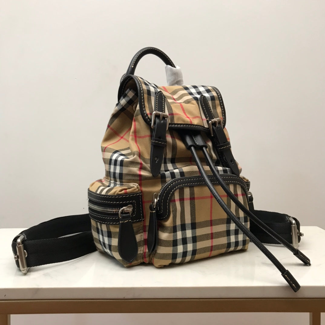 B-Berry - BB  Medium Rucksack In  Check Cotton Canvas-Sandy For Women, Bags 13in/33LO
