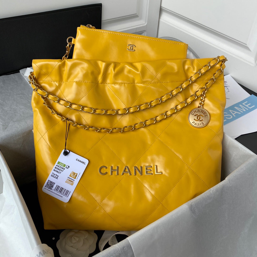 CHL -  22 Handbag Gold Hardware Shiny Yellow For Women Handbags, Shoulder Bags 16.5in/38LO AS3261