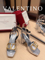 VAL -  Garavani Strap Heeled Sandals With V Logo Signature Embellishment SilLusso Official - For Women